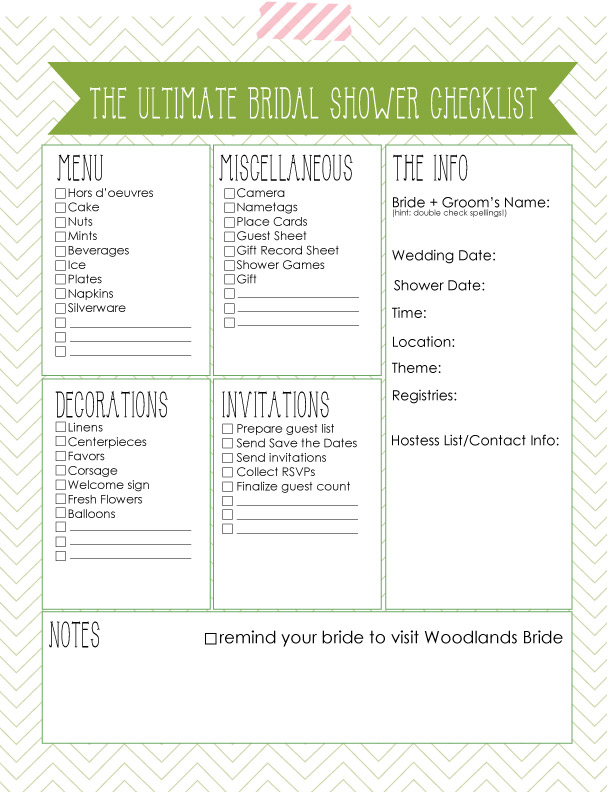 Free Bridal Shower Checklist Printable